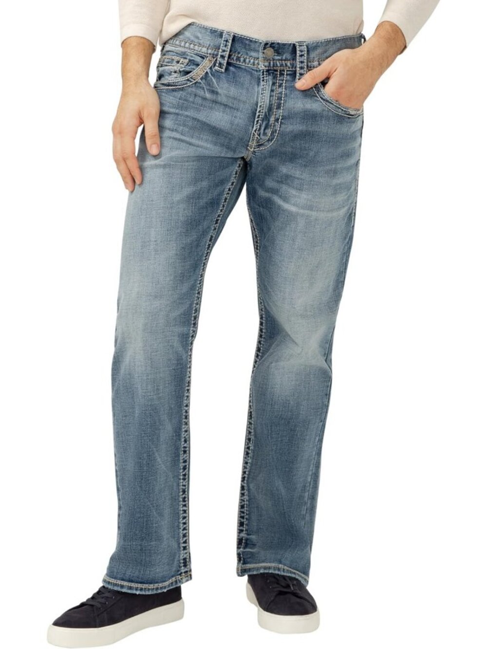 Men's Relaxed Fit Straight Leg Jeans - Silver Wash, Comfortable Denim, Casual